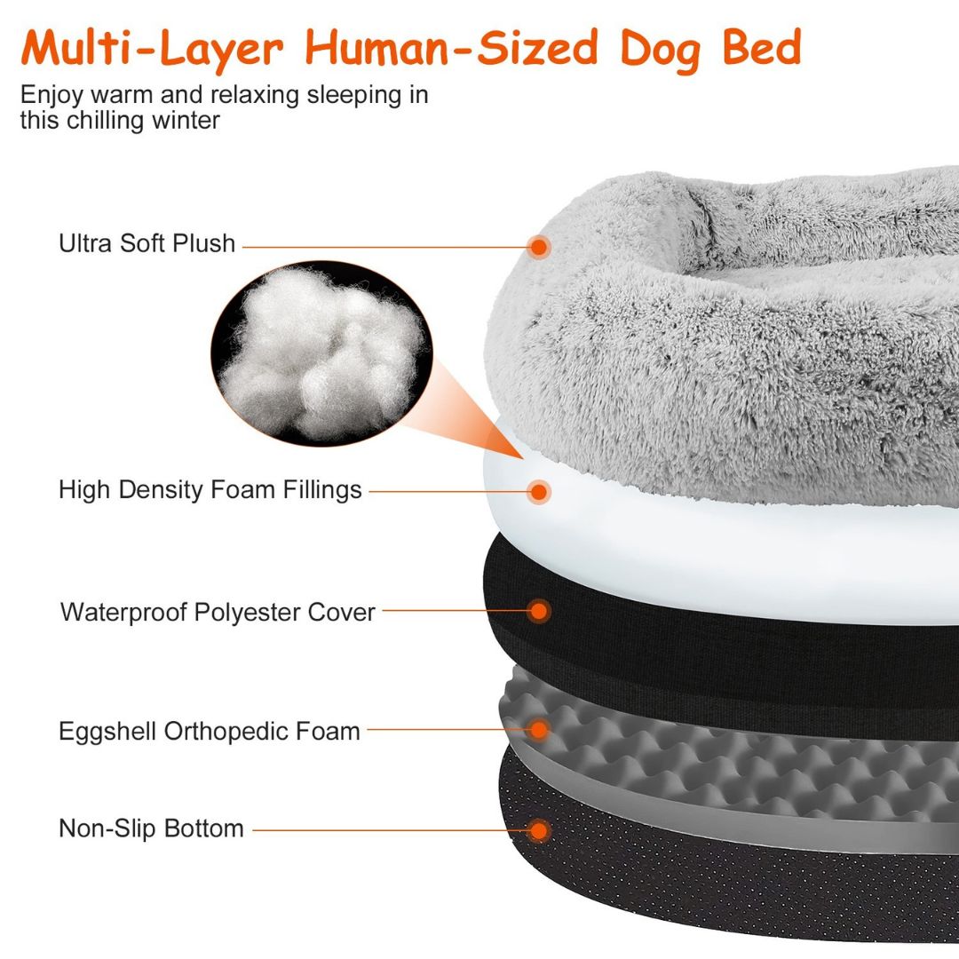 PupCuddle™ – Human-Size Dog Bed with Blanket